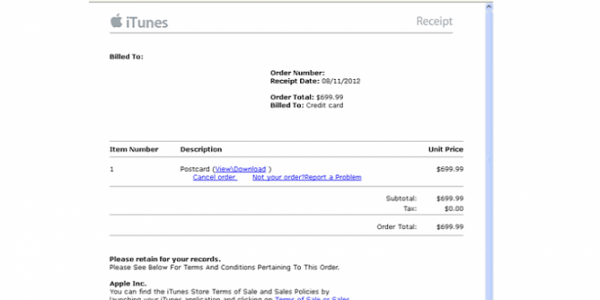 False iTunes Receipts trick users to Blackhole script